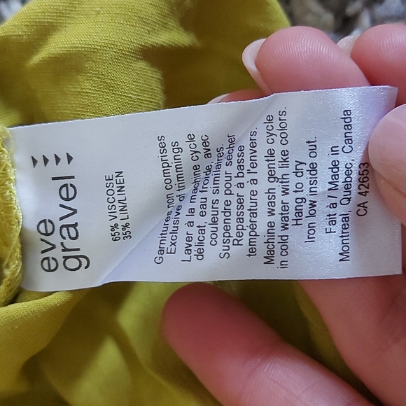 Eve Gravel linen top blouse crop mustard yellow small made in Canada - Picture 5 of 6